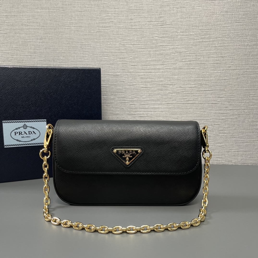 Prada Mini Saffiano Leather Shoulder Bag Handbag Black 1BD356